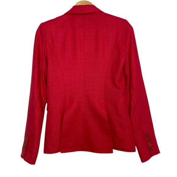 Smythe Blazer 100 Linen Red Coral Peak Collar Size 4 Designer EUC - Picture 2 of 10